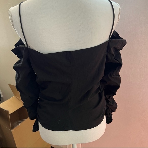 ZARA Fitted Draped Top Rouched Long Sleeve Black - Picture 10 of 15